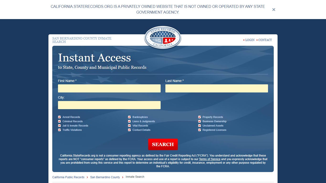 San Bernardino County Inmate Search - california.staterecords.org